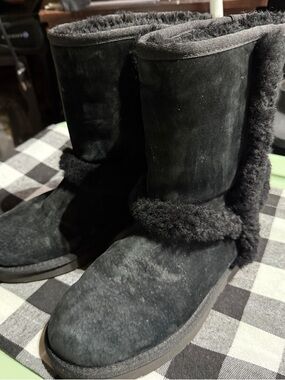 UGG Black Suede Shearling Mid-Calf Boots